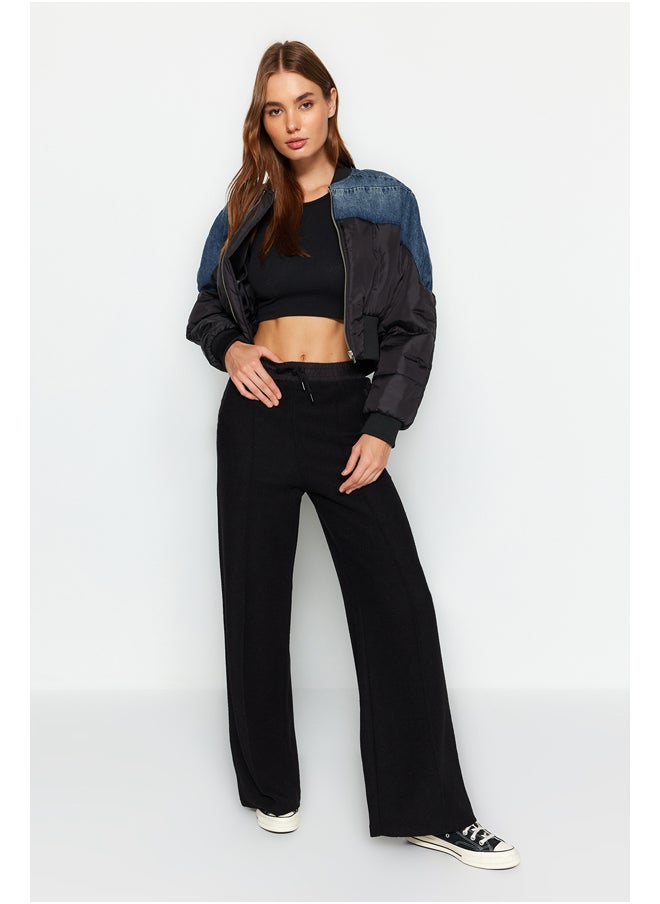 trendyol - Black Parachute Garnish Detail Thick Straight Fit Knitted Sweatpants TWOAW24EA00022. - Image 1