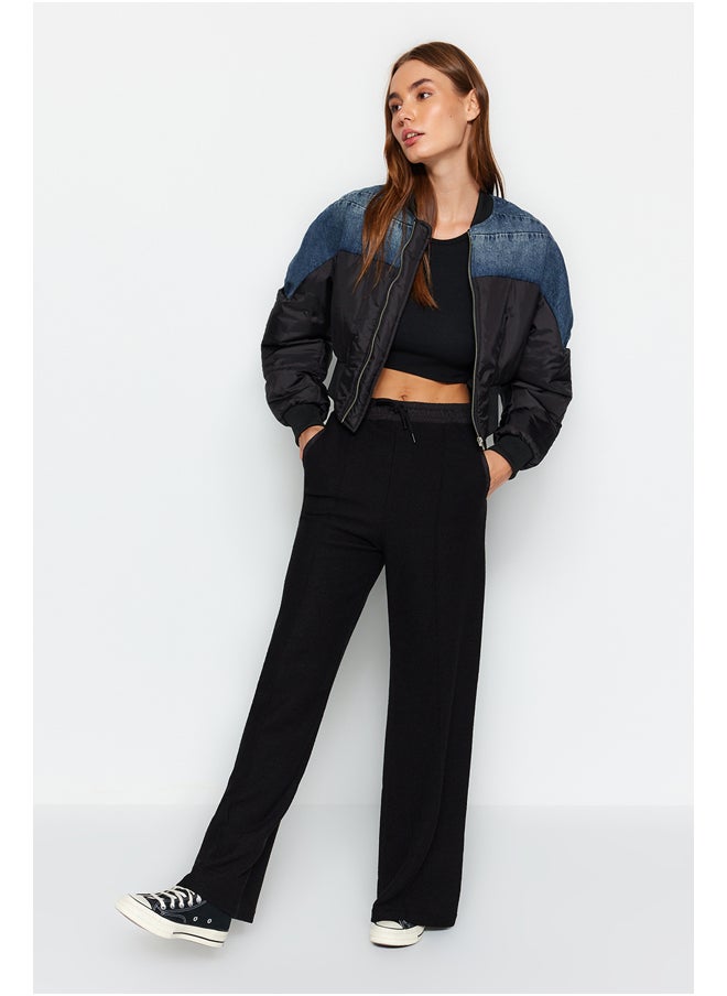 trendyol - Black Parachute Garnish Detail Thick Straight Fit Knitted Sweatpants TWOAW24EA00022. - Image 1
