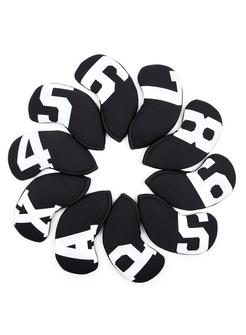 Generic 10-Piece Golf Club Head Cover Set for Wedges and Irons - Soft, Durable, Waterproof Protection for Callaway, Ping, Taylormade, Cobra, Mizuno (Black with Large White Numbers) - Image 2