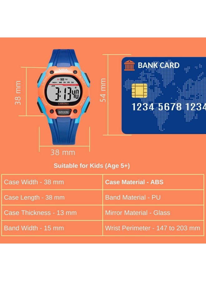 V2A Resin Digital Water Resistant Kid Blue And Orange Sports Watch For Boys | Watch For Kid Boys | Watches For Kid Boy | Kid Watches For Boys, Grey Dial, Blue Band - Image 4