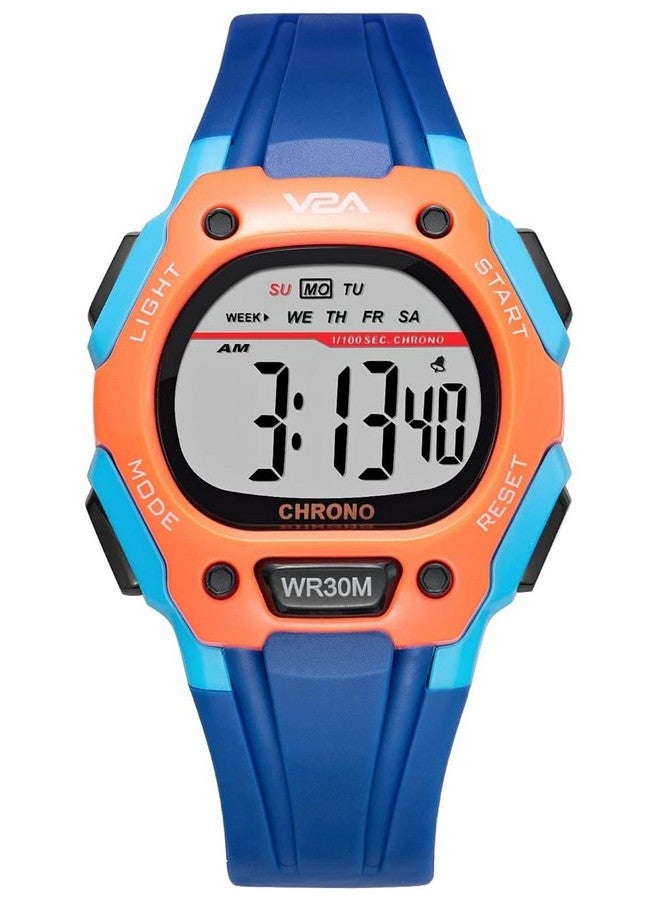 V2A Resin Digital Water Resistant Kid Blue And Orange Sports Watch For Boys | Watch For Kid Boys | Watches For Kid Boy | Kid Watches For Boys, Grey Dial, Blue Band - Image 1
