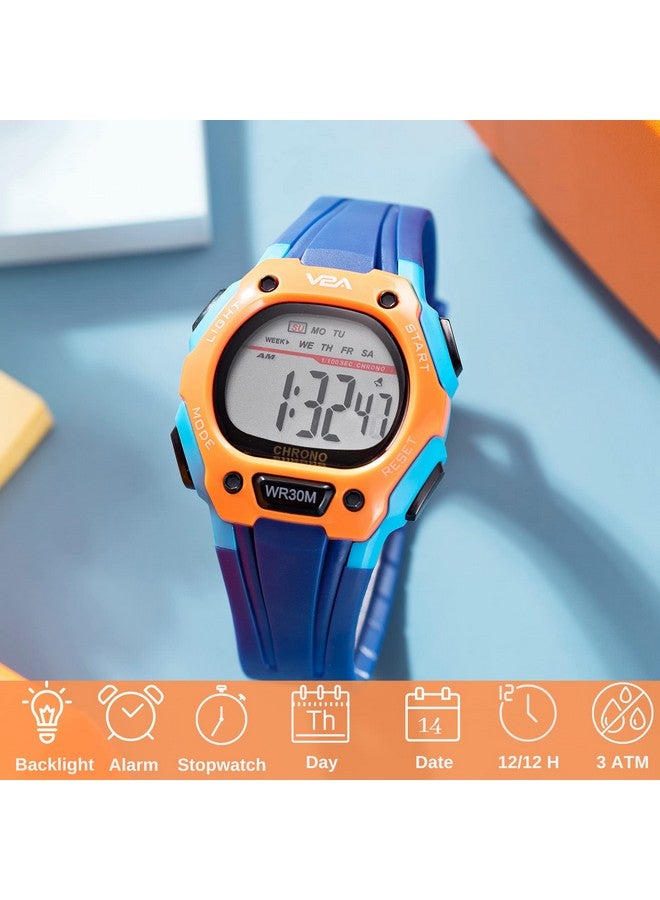 V2A Resin Digital Water Resistant Kid Blue And Orange Sports Watch For Boys | Watch For Kid Boys | Watches For Kid Boy | Kid Watches For Boys, Grey Dial, Blue Band - Image 3