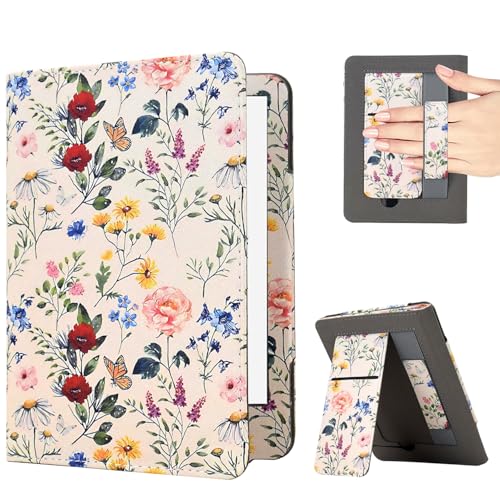 KEROM Case for 6" Kindle Paperwhite (10th/7th/6th/5th Generation, 2012-2018 Release), Premium PU Leather Cute Cover Case with Foldable Stand, Hand Strap, Card Slot, Auto Sleep/Wake, Colorful Blossoms - Image 1