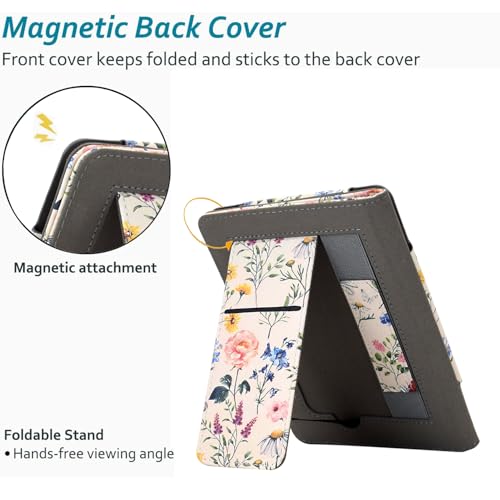 KEROM Case for 6" Kindle Paperwhite (10th/7th/6th/5th Generation, 2012-2018 Release), Premium PU Leather Cute Cover Case with Foldable Stand, Hand Strap, Card Slot, Auto Sleep/Wake, Colorful Blossoms - Image 5
