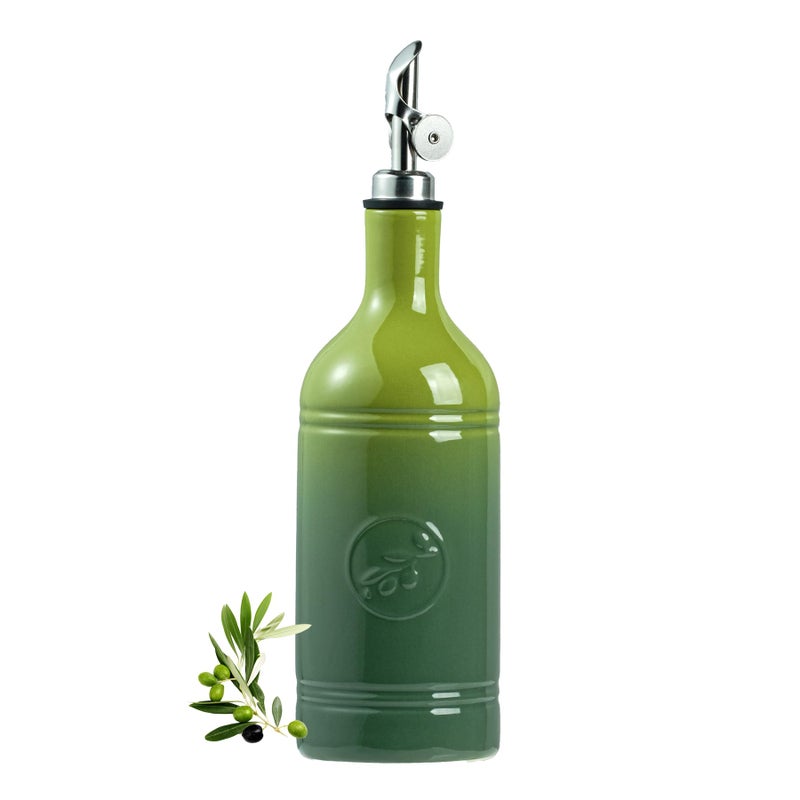 MIKIGEY Olive Oil Dispenser Bottle with Spout, 18 oz Ceramic Oil Dispensers for Kitchen, Opaque Cruet, EVOO & Vinegar Bottle with Automatic Stainless Steel Pourer, Pack of 1, Gradient Green - Image 1