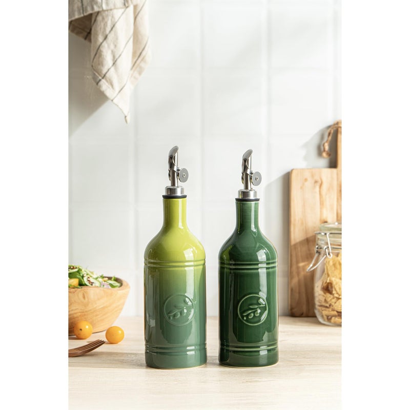 MIKIGEY Olive Oil Dispenser Bottle with Spout, 18 oz Ceramic Oil Dispensers for Kitchen, Opaque Cruet, EVOO & Vinegar Bottle with Automatic Stainless Steel Pourer, Pack of 1, Gradient Green - Image 3
