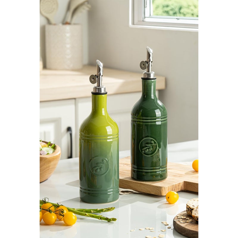 MIKIGEY Olive Oil Dispenser Bottle with Spout, 18 oz Ceramic Oil Dispensers for Kitchen, Opaque Cruet, EVOO & Vinegar Bottle with Automatic Stainless Steel Pourer, Pack of 1, Gradient Green - Image 5