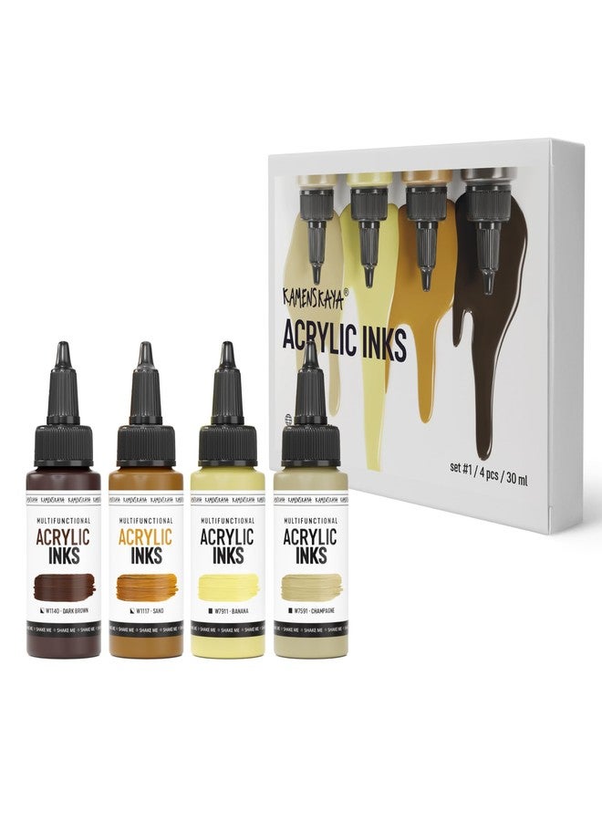 Kamenskaya Acrylic Inks for Artists - Acrylic Ink Set, Color Combination #1-4 pcs. 1 Fl Oz (30 ml) Each - Image 1