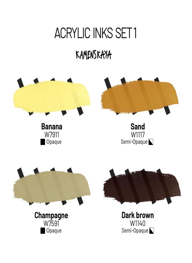 Kamenskaya Acrylic Inks for Artists - Acrylic Ink Set, Color Combination #1-4 pcs. 1 Fl Oz (30 ml) Each - Image 2