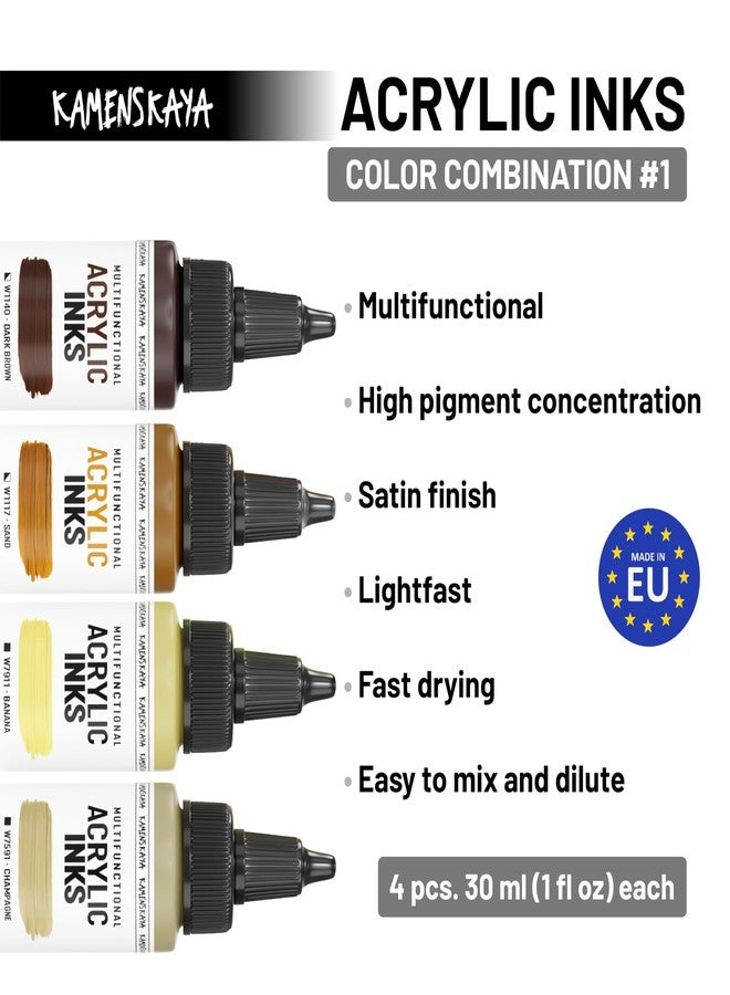 Kamenskaya Acrylic Inks for Artists - Acrylic Ink Set, Color Combination #1-4 pcs. 1 Fl Oz (30 ml) Each - Image 3