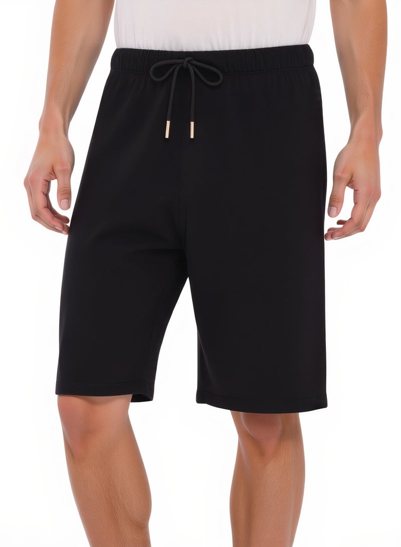 WISHWIND Unisex Casual Drawstring Comfort Lounge Shorts - Black - Image 1
