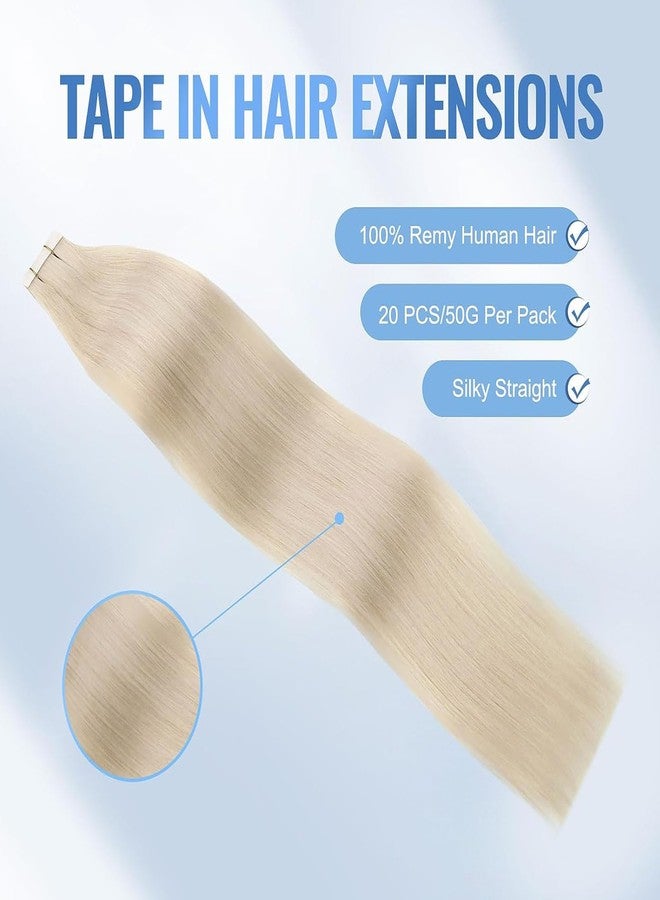 Sixstarhair Blonde Tape In Hair Extensions Human Hair 20 Inch With Invisible Tape Traceable Remy Human Hair Professional Semi Permanent Hair Extensions [Color 60A#-20 inch] - Image 3
