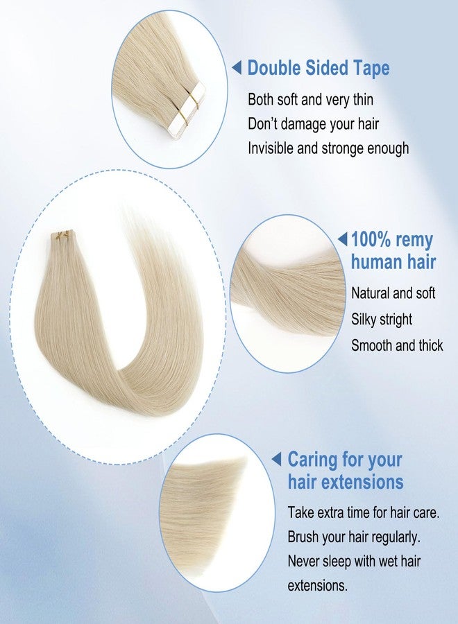 Sixstarhair Blonde Tape In Hair Extensions Human Hair 20 Inch With Invisible Tape Traceable Remy Human Hair Professional Semi Permanent Hair Extensions [Color 60A#-20 inch] - Image 5