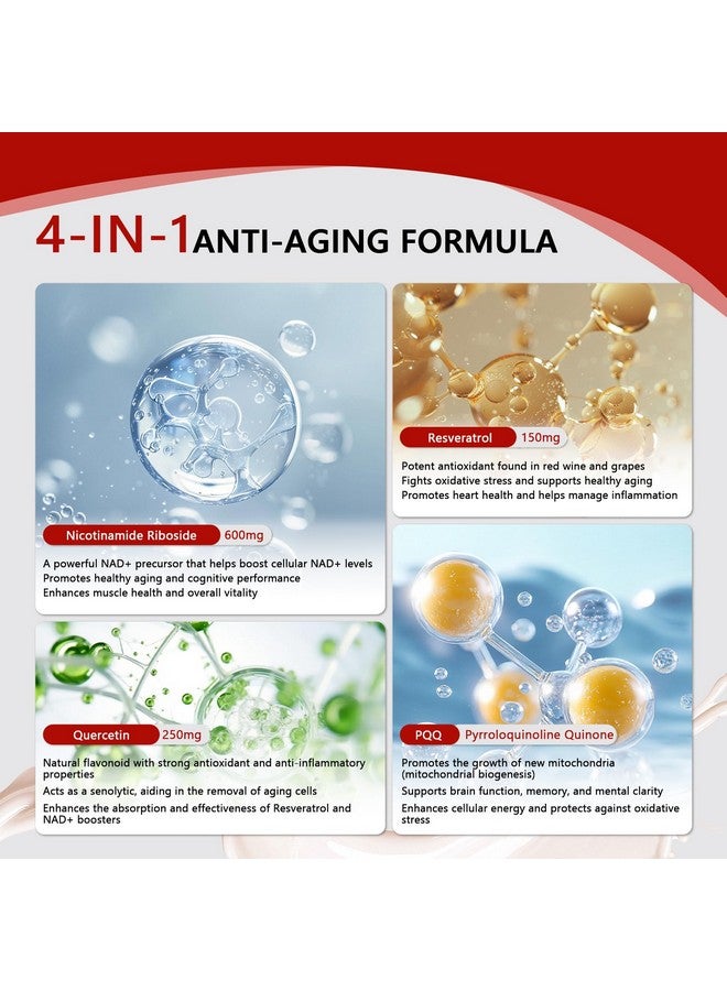 NAD Supplement 1000mg Pure Organic - NAD Supplements for Women & Men with Nicotinamide Riboside, Resveratrol, PQQ, Quercetin - NMN Supplement Alternative for Anti-Aging, Energy-30 Packets - Image 3