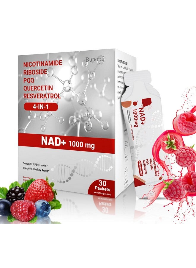 NAD Supplement 1000mg Pure Organic - NAD Supplements for Women & Men with Nicotinamide Riboside, Resveratrol, PQQ, Quercetin - NMN Supplement Alternative for Anti-Aging, Energy-30 Packets - Image 1