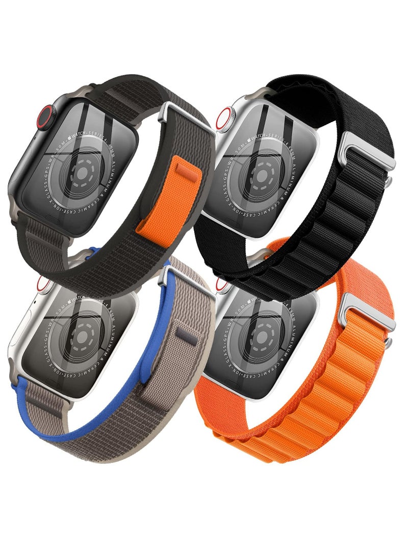 BORTONY Apple Watch Band 42mm 44mm 45mm 49mm 4 Pack Alpine Loop Nylon Band Women Men with Adjustable Metal G-Hook Strap for iWatch Ultra Series SE 8/7/6/5/4/3/2/1  - Image 1