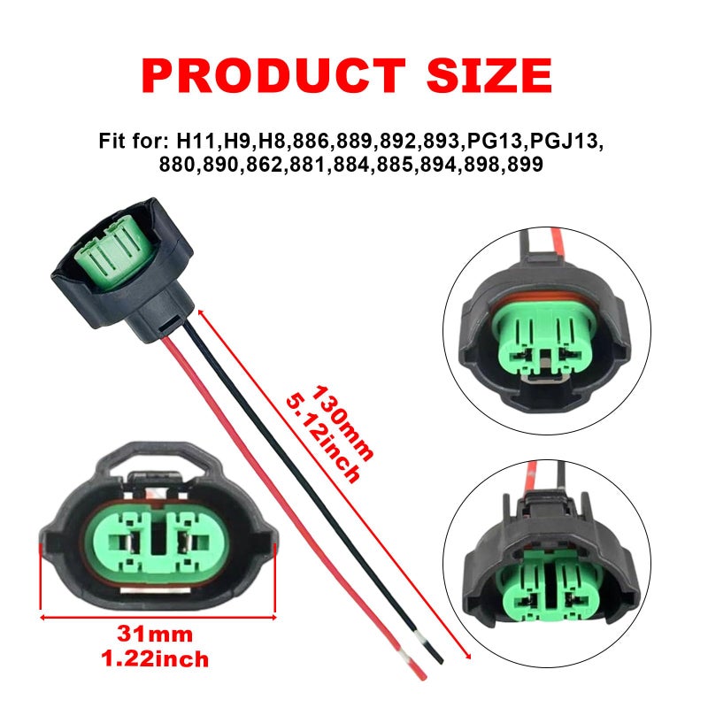 trepb Universal Fit H8 H9 H11 880 881 Female Adapter Wiring Harness - OEM Headlight & Fog Light Connector Pigtail - Compatible with Toyota, GMC, Chevy, Honda, Jeep, Ford, Dodge - LED Bulb Retrofit Kit - Image 4