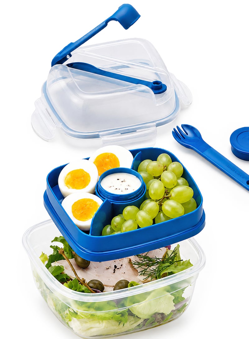 LOCK & LOCK LocknLock To-Go 2-in-1 Salad Box Blue - Leak-Proof, BPA-Free Container with Removable Divider - Image 1