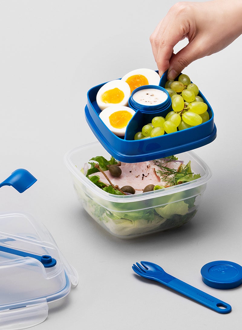 LOCK & LOCK LocknLock To-Go 2-in-1 Salad Box Blue - Leak-Proof, BPA-Free Container with Removable Divider - Image 2
