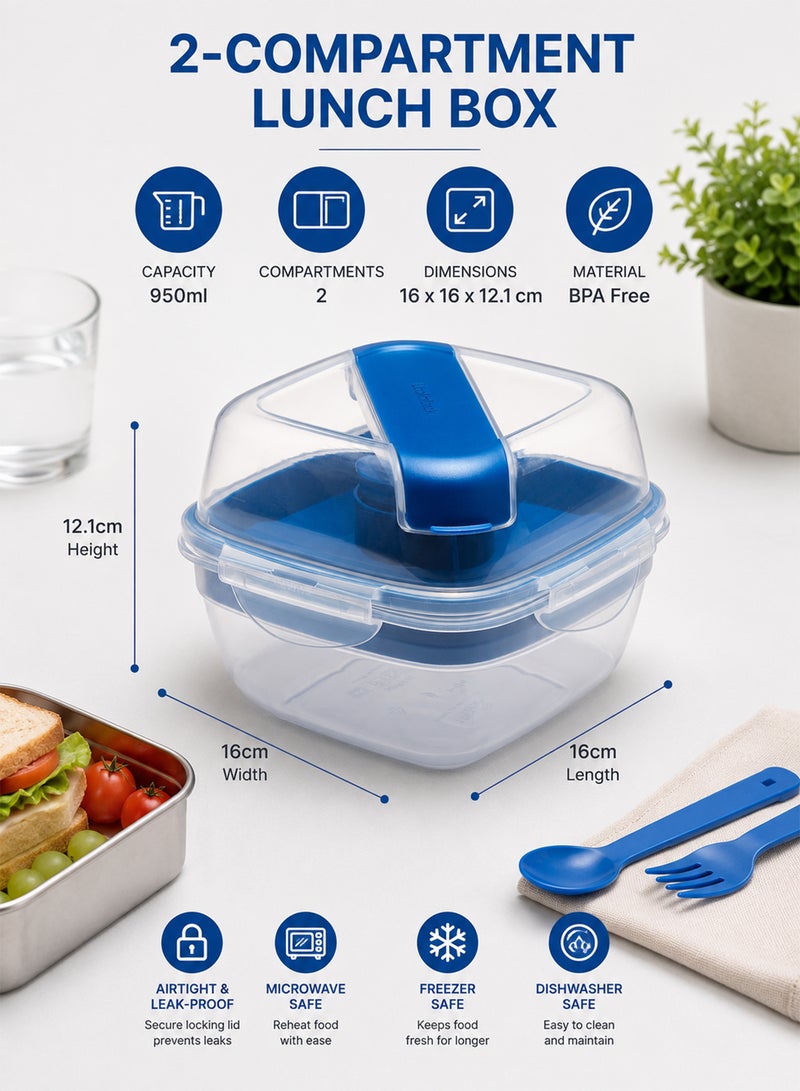 LOCK & LOCK LocknLock To-Go 2-in-1 Salad Box Blue - Leak-Proof, BPA-Free Container with Removable Divider - Image 5