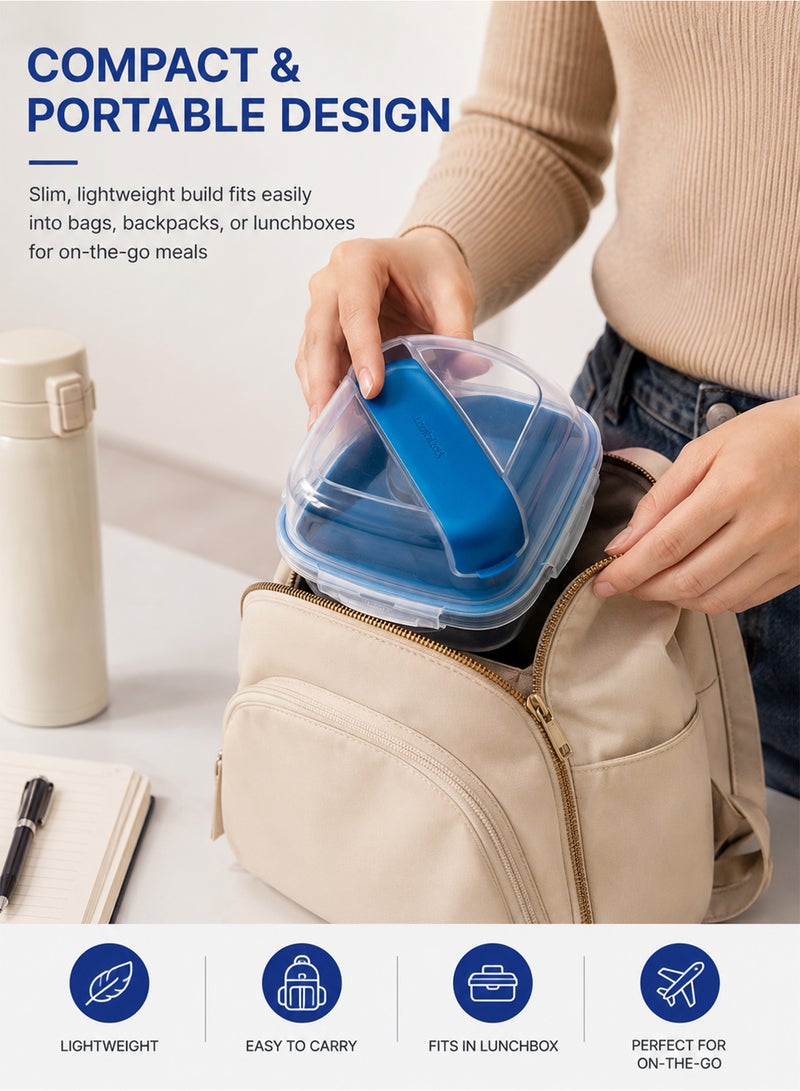 LOCK & LOCK LocknLock To-Go 2-in-1 Salad Box Blue - Leak-Proof, BPA-Free Container with Removable Divider - Image 3