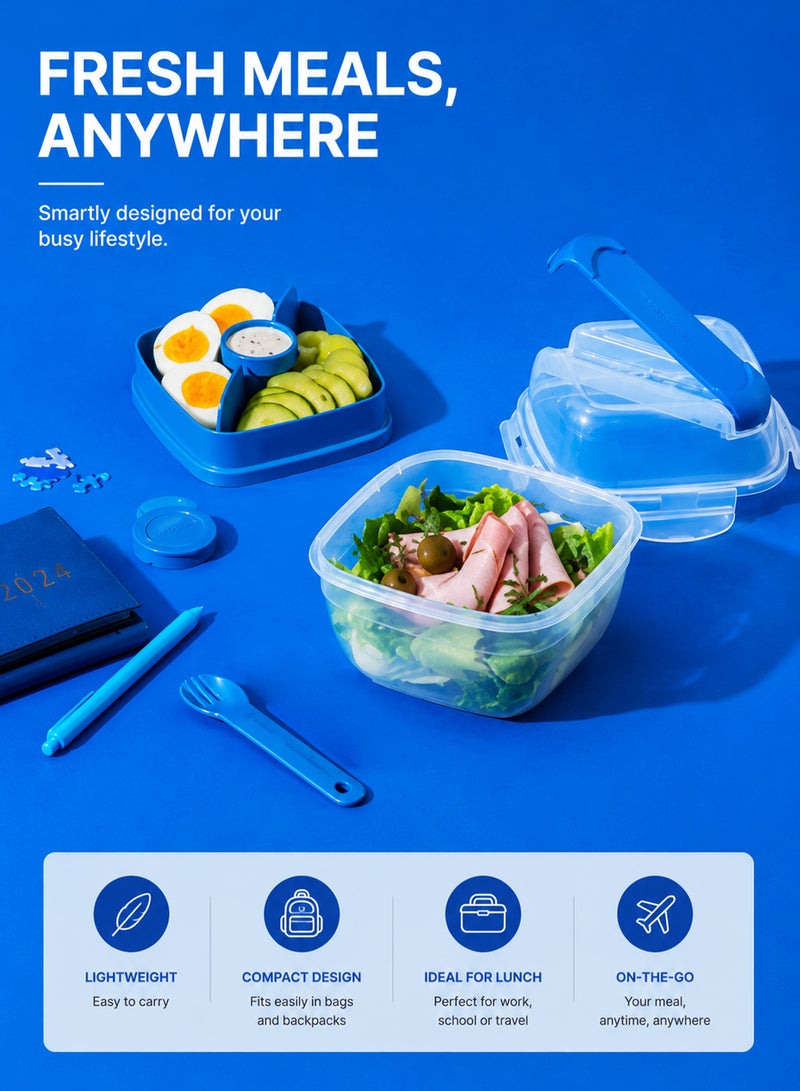 LOCK & LOCK LocknLock To-Go 2-in-1 Salad Box Blue - Leak-Proof, BPA-Free Container with Removable Divider - Image 4