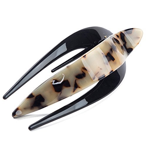 Prettyou 4.7 inches Handmade Celluloid French Design Tortoise Shell Barrettes Side-slide Opening Duck Luxury Fashion Accessories Hair Clip Claw for Women (A) - Image 1