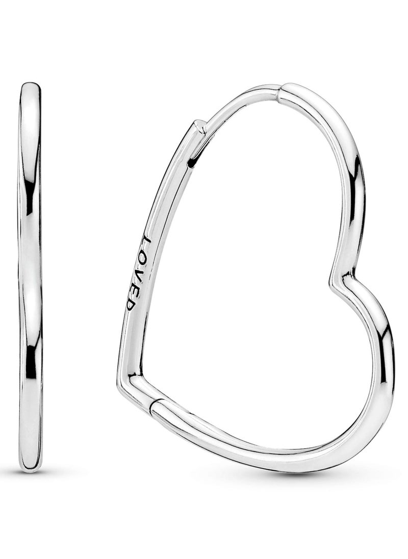 PANDORA - PANDORA Asymmetric Heart Hoop Earrings in Sterling Silver - Image 1