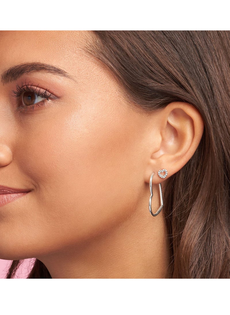 PANDORA - PANDORA Asymmetric Heart Hoop Earrings in Sterling Silver - Image 1