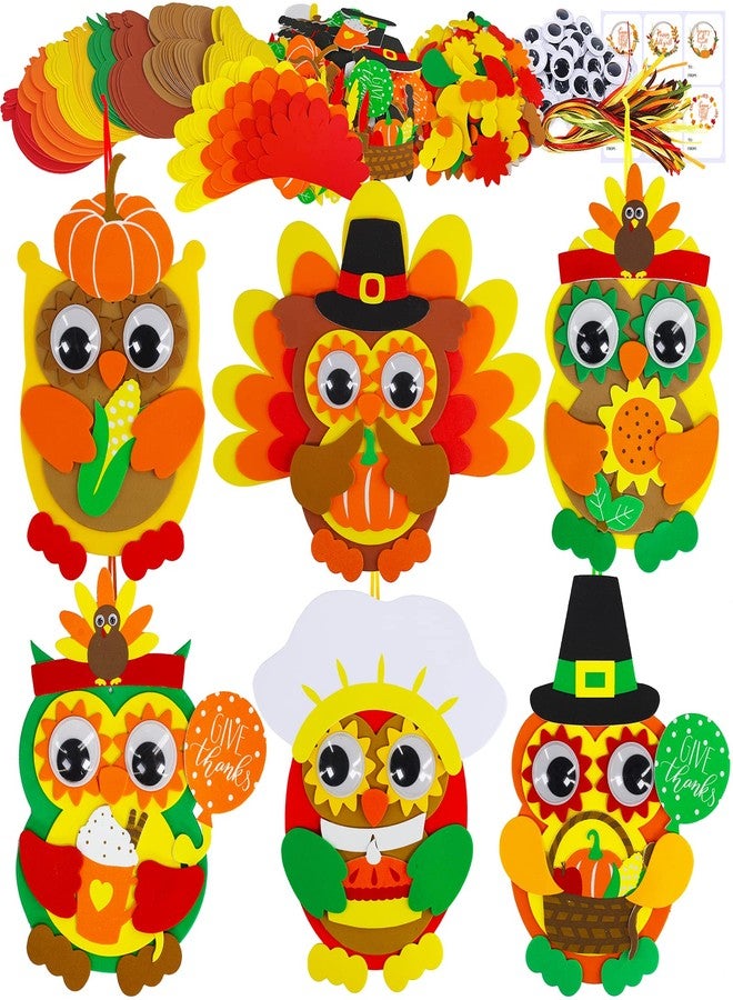 Winlyn 24 Sets Thanksgiving Owl Ornaments Decorations Art Sets DIY Thanksgiving Craft Kits Fall Crafts Pumpkin Sunflower Turkey Foam Stickers Arts and Crafts Googly Eyes for Kids Classroom Activities - Image 1
