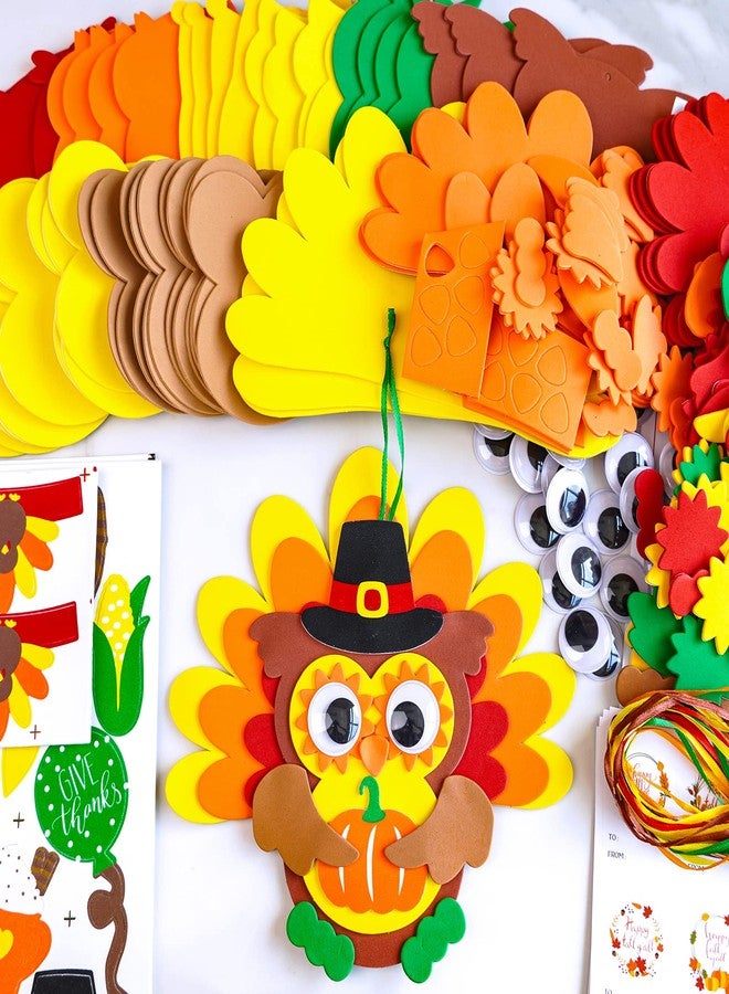 Winlyn 24 Sets Thanksgiving Owl Ornaments Decorations Art Sets DIY Thanksgiving Craft Kits Fall Crafts Pumpkin Sunflower Turkey Foam Stickers Arts and Crafts Googly Eyes for Kids Classroom Activities - Image 2