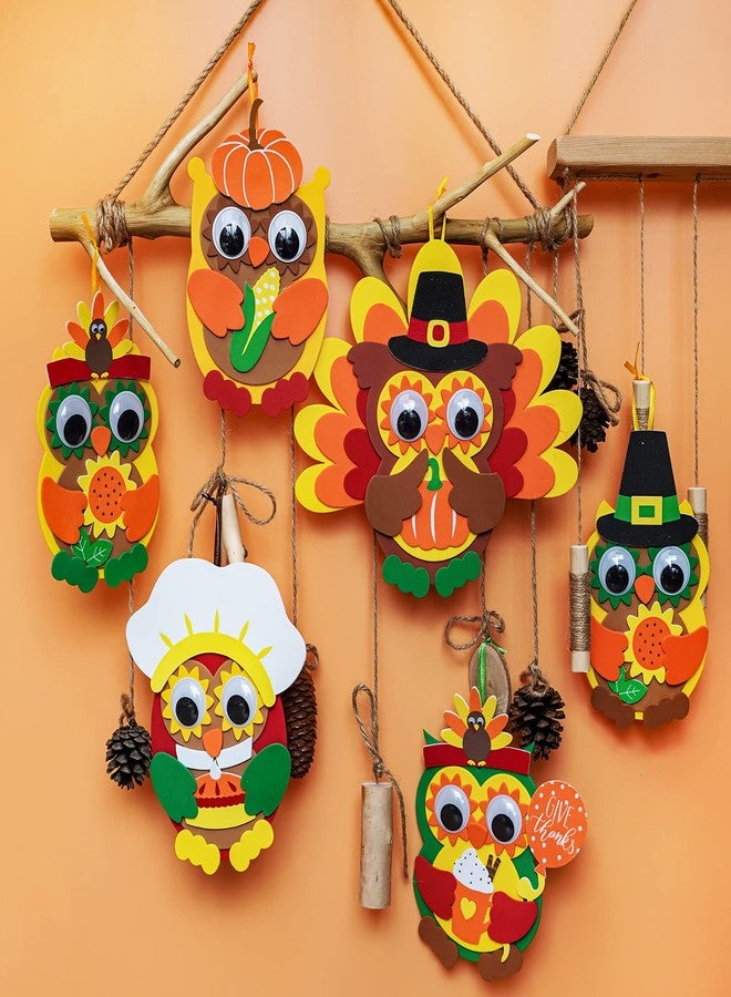 Winlyn 24 Sets Thanksgiving Owl Ornaments Decorations Art Sets DIY Thanksgiving Craft Kits Fall Crafts Pumpkin Sunflower Turkey Foam Stickers Arts and Crafts Googly Eyes for Kids Classroom Activities - Image 4
