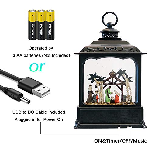 Wondise Christmas Musical Snow Globe Lantern with 6 Hour Timer, 11.2 Inch USB Cord & Battery Operated Spinning Water Glitters Lighted Singing Snow Globe Lantern Christmas (Nativity) - Image 3
