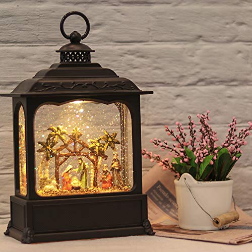 Wondise Christmas Musical Snow Globe Lantern with 6 Hour Timer, 11.2 Inch USB Cord & Battery Operated Spinning Water Glitters Lighted Singing Snow Globe Lantern Christmas (Nativity) - Image 5