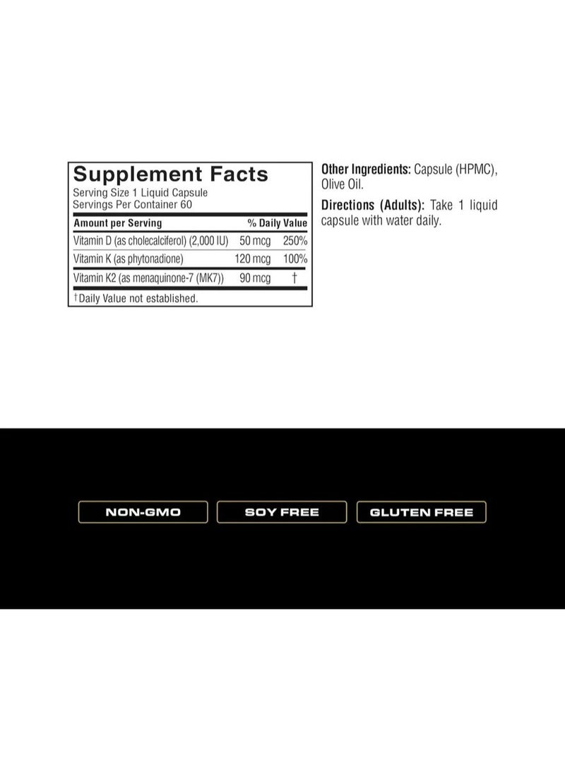SPOKEN D3 + K1/K2 2000IU Vitamin D3 with Vitamin K1 & K2 60 Count – Bone & Immune Support - Image 2