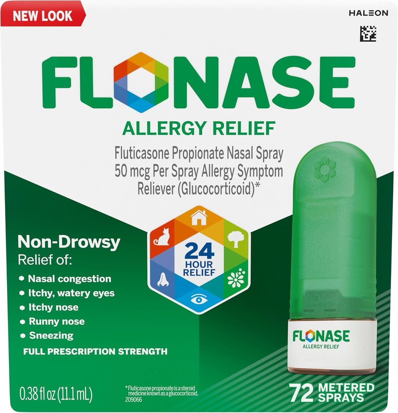 FLONASE Flonase Allergy Relief Nasal Spray, 24 Hour Non Drowsy Allergy Medicine, Metered Nasal Spray - 72 Sprays - Fall and Seasonal Allergy Relief