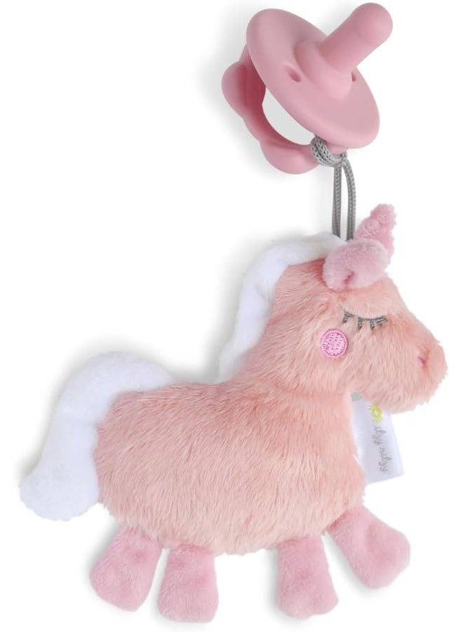 Itzy Ritzy Pacifier  Lovey Set - Includes Silicone Pacifier with Stuffed Animal Lovey - Detachable Plush Unicorn Pacifier Holder  Coordinating Pink Silicone Pacifier - Image 1