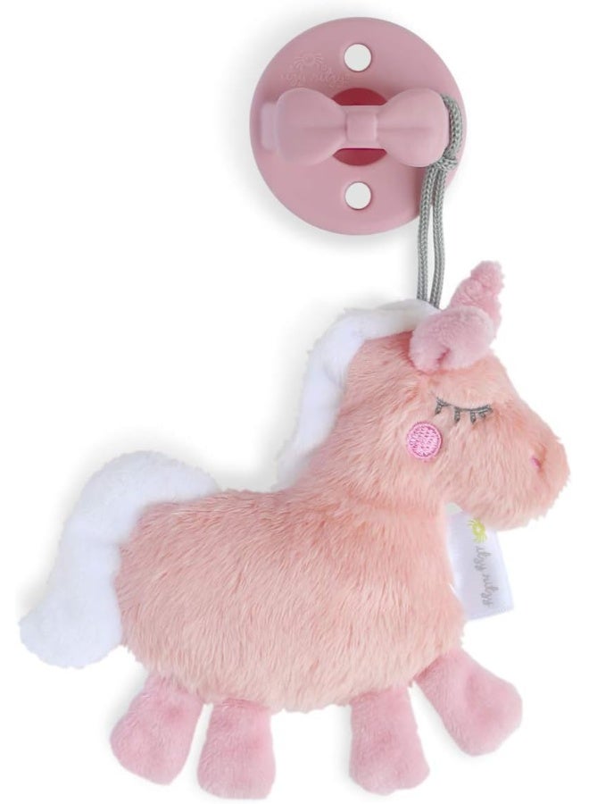 Itzy Ritzy Pacifier  Lovey Set - Includes Silicone Pacifier with Stuffed Animal Lovey - Detachable Plush Unicorn Pacifier Holder  Coordinating Pink Silicone Pacifier - Image 2