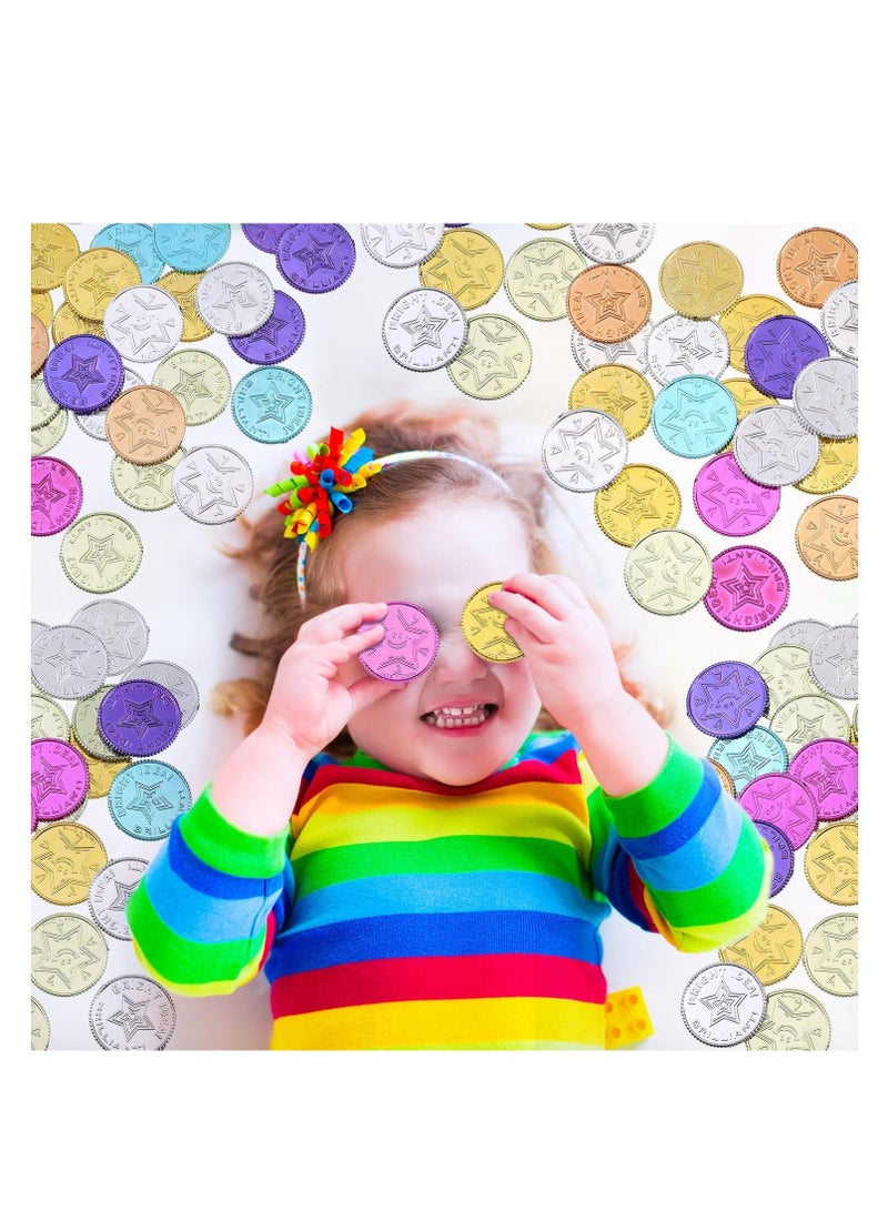 SYOSI Colorful Coin, 100 Pieces Caught being Good Coins, Kids Behavior Tokens, Classroom Behavior Incentives Coin, Reward Tokens Smile Face Coin for Kids, Ideal School Reward(Pentagram)  - Image 2