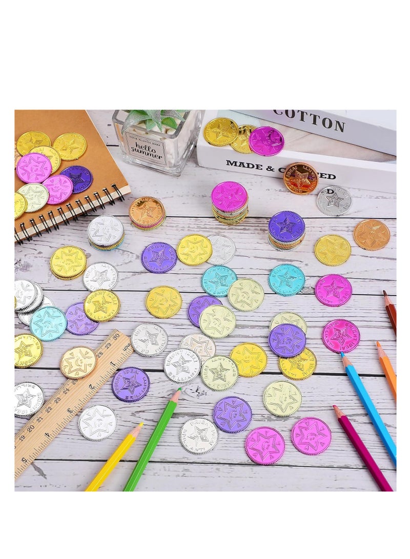 SYOSI Colorful Coin, 100 Pieces Caught being Good Coins, Kids Behavior Tokens, Classroom Behavior Incentives Coin, Reward Tokens Smile Face Coin for Kids, Ideal School Reward(Pentagram)  - Image 4