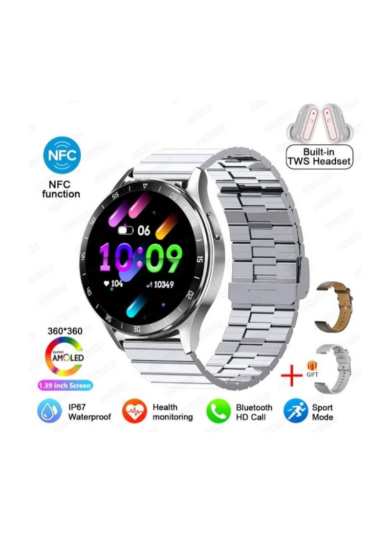 AROAQ X10 Smartwatch with Built-in Headphones for Men 2-in-1 Bluetooth Calling Heart Rate and Blood Pressure Monitor Sports Watch