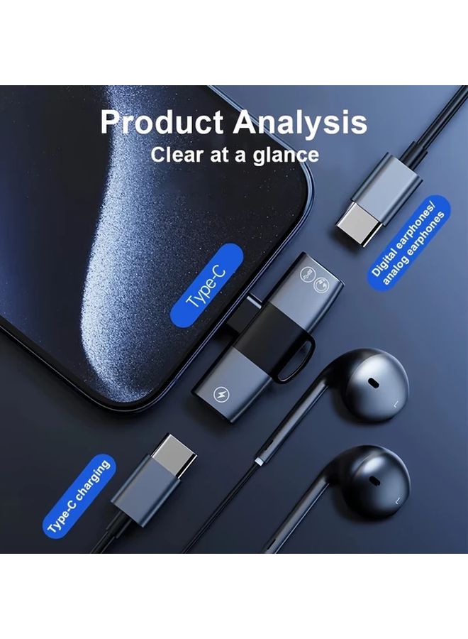 Golden 15W USB C PD Fast Charger Audio Splitter Adapter Dual Ports Hifi Sound Data Transfer - Image 5