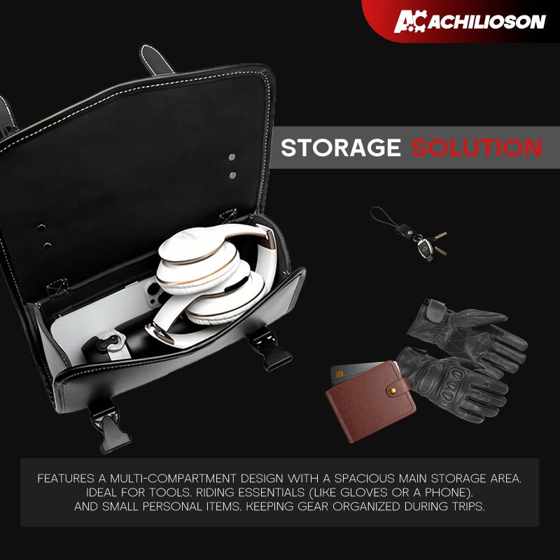 Achilioson 7.14L Motorcycle Saddlebag 3D Skull Embossed PU Leather, Universal Waterproof Black Motorcycle Side Bags Storage Pouch for Most Motorcycles - Image 3