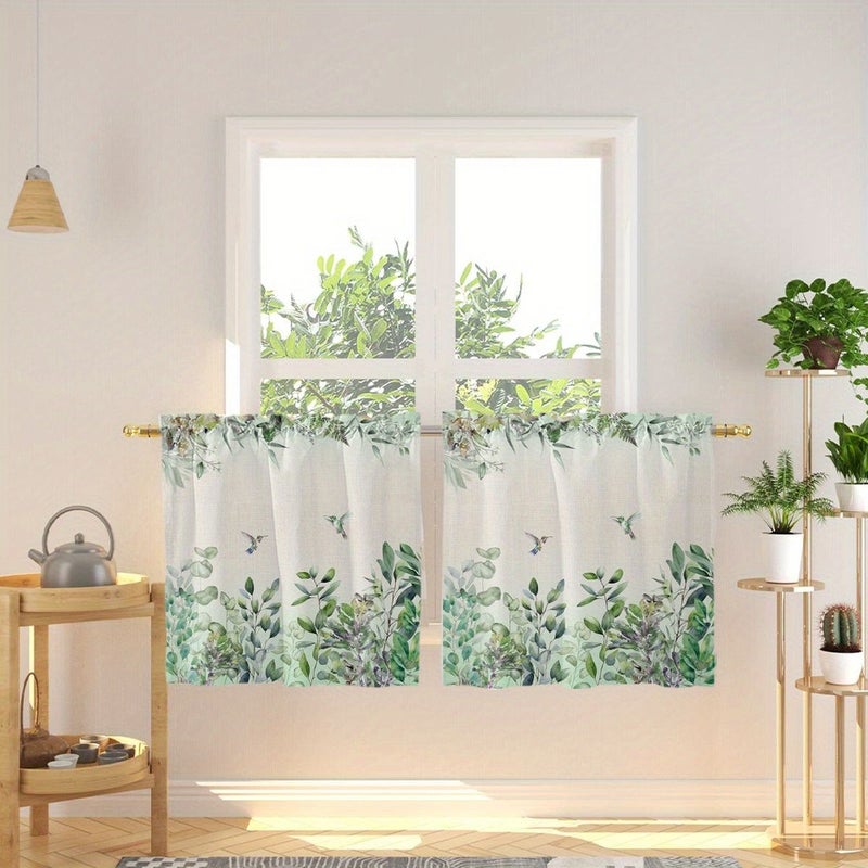 2 قطع من الستائر الصغيرة للمطبخ باللون الأخضر الفاتح مع تصميم طائر الطنان مقاس 27 × 24 بوصة لنافذة الحمام - Image 3