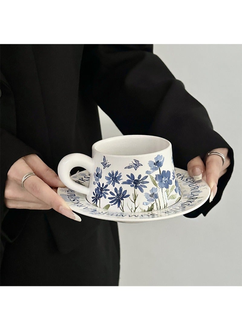 Aikanbo Ceramic Coffee Cup and Saucer Gift Box Set，Vintage Floral Design，Perfect for Espresso，Tea or Coffee Lovers， Gift Boxed for Home，Office or Special Occasion (Blue Phalaenopsis)  - Image 5