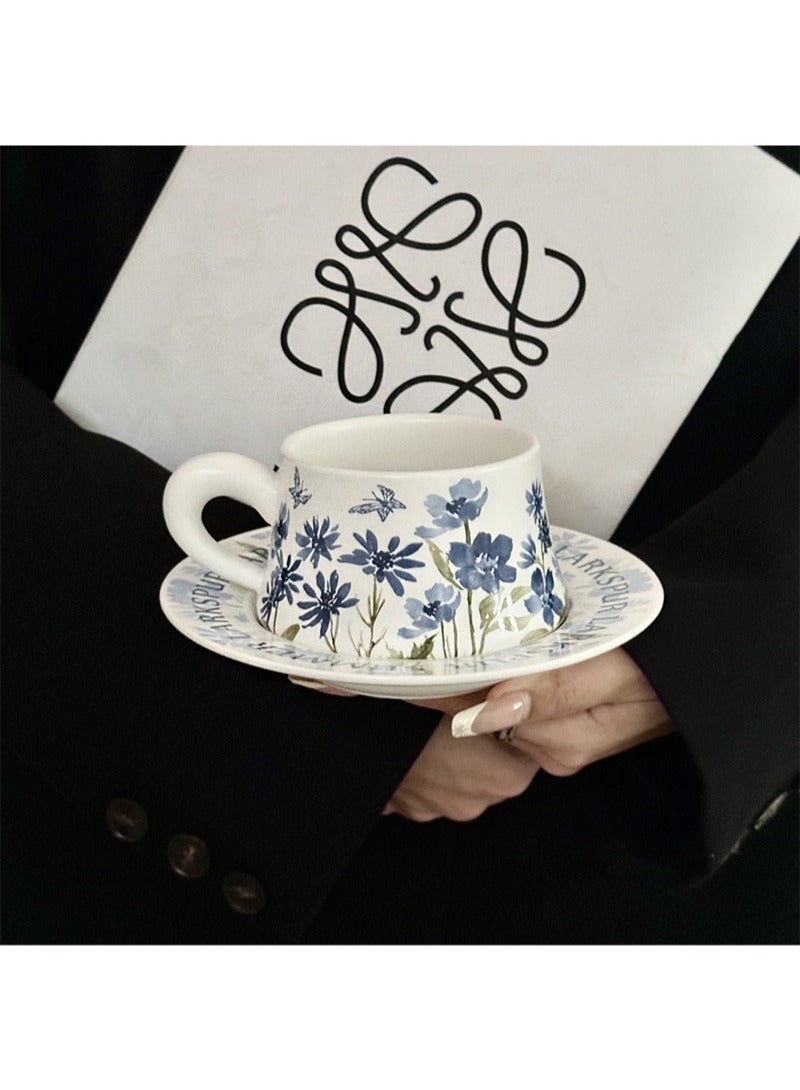 Aikanbo Ceramic Coffee Cup and Saucer Gift Box Set，Vintage Floral Design，Perfect for Espresso，Tea or Coffee Lovers， Gift Boxed for Home，Office or Special Occasion (Blue Phalaenopsis)  - Image 4