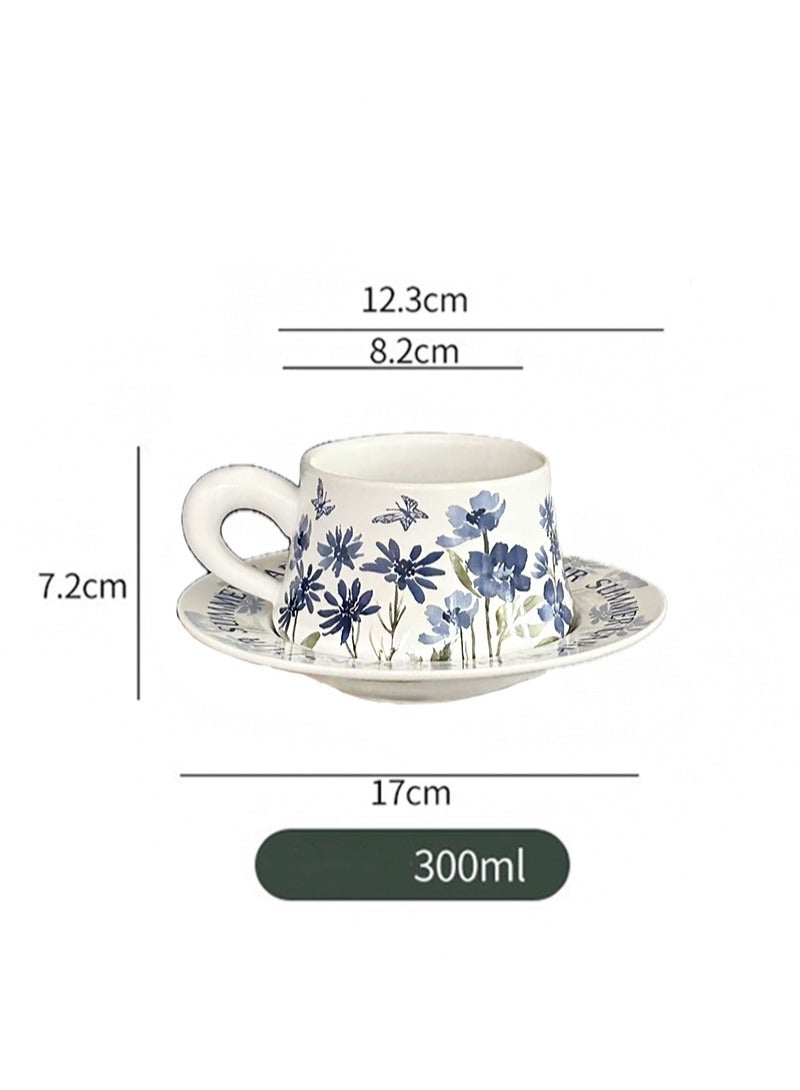 Aikanbo Ceramic Coffee Cup and Saucer Gift Box Set，Vintage Floral Design，Perfect for Espresso，Tea or Coffee Lovers， Gift Boxed for Home，Office or Special Occasion (Blue Phalaenopsis)  - Image 2