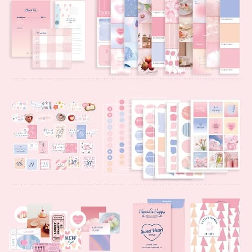 GDNK Scrape Book Kit Scrapbooking Kit Vintage Journal Scrapbook Pack DIY Paper Stickers, Craft Kits Notebook, Collage Album Aesthetic Sticker Journaling Scrapbook Photo Album (Pink) - Image 2