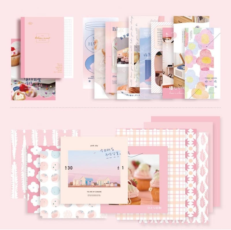GDNK Scrape Book Kit Scrapbooking Kit Vintage Journal Scrapbook Pack DIY Paper Stickers, Craft Kits Notebook, Collage Album Aesthetic Sticker Journaling Scrapbook Photo Album (Pink) - Image 3