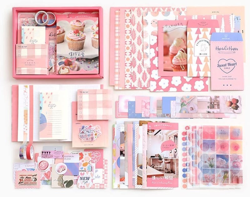 GDNK Scrape Book Kit Scrapbooking Kit Vintage Journal Scrapbook Pack DIY Paper Stickers, Craft Kits Notebook, Collage Album Aesthetic Sticker Journaling Scrapbook Photo Album (Pink) - Image 1